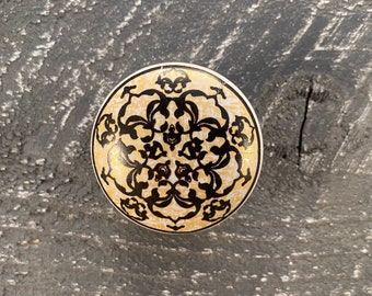 Tirador de cerámica con estampado floral negro, delantal cromado, suministros de bricolaje para decoración rústica y mejoras del hogar.