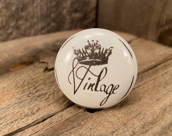 Vintage Crown Ceramic Knob, Chrome Apron, Country Decor Home Improvement Hardware DIY Supplies