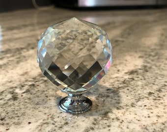 Crystal Glass Cabinet Knob, Chrome Hardware, Wardrobe Drawer Pull Home Improvement Hardware
