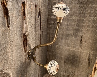 Vintage Gusseisen Wandhaken, weiß schwarz Keramik Knauf Geldbörse Halter Verbesserung Hardware Heimwerkerbedarf