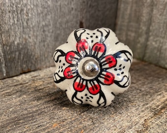 Hand Painted Floral Ceramic Knob, Pumpkin Shape Drawer Pull