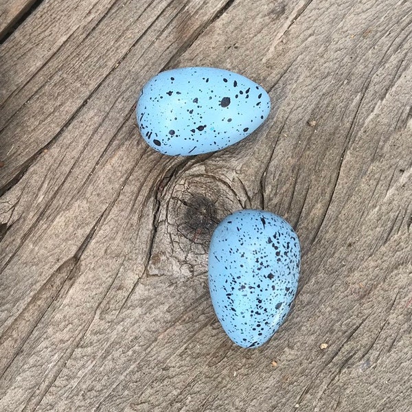 Wooden Eggs Hand Painted Realistic Speckled Blue Fake Egg, Set of 2, DIY Craft Hat Decorations Millinery Supplies, Fake Bird Eggs