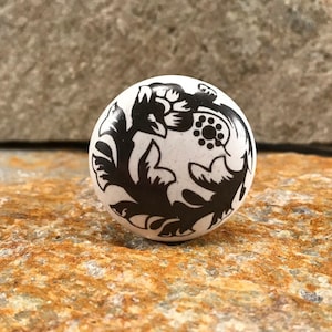 Ceramic Knob, Round Drawer Pull, Decorative Country Knob, Chrome Apron, Black & White (off white) Furniture Replacements Knobs and Pulls