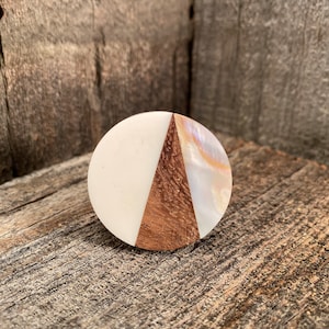 Bone Resin Wood Knob, Round Modern Knob, Wood Inlaid Knob, Bone & Resin Unique Drawer Pull, Cabinet Knob, Furniture Replacement Knob