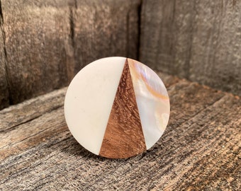 Bone Resin Wood Knob, Round Modern Knob, Wood Inlaid Knob, Bone & Resin Unique Drawer Pull, Cabinet Knob, Furniture Replacement Knob