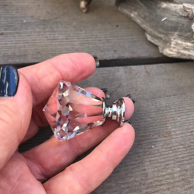 Glass Knob Crystal Faceted Knob Chrome Diamond Old Fashioned Etsy