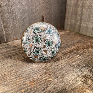 Ceramic Knob, Hand Painted Dresser Drawer Knob, Furniture Cabinet Knobs, Green, Floral, Fancy Drawer Pull with Flower