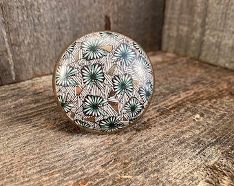 Bouton de meuble en céramique peint à la main, poignée de tiroir de commode à fleurs vertes Quincaillerie de rénovation domiciliaire