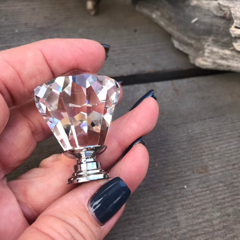 Glass Knob Crystal Faceted Knob Chrome Diamond Old Fashioned Etsy