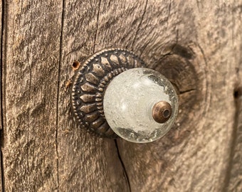 Clear Glass Knob, Vintage Style with Antique Brass Apron, Decorative Furniture Pull, Drawer Knob, Bubble Glass Knob