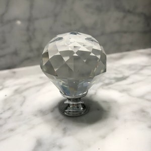 Glass Knob, Crystal Faceted Knob with Silver Apron, Old Fashioned Decorative Furniture Pull, Drawer Knobs for Cabinet Replacement