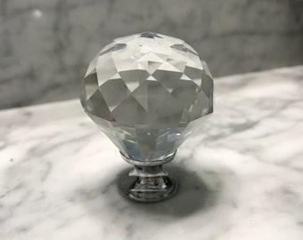 クリスタルファセットガラスノブ、シルバーエプロン付き、家具用金具