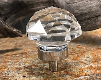 Bouton en cristal, boutons à facettes en verre, tige chromée et cou, bouton en verre taillé au diamant, traction de meubles décoratifs, boutons et poignées