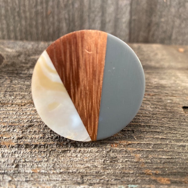 Bone Resin Wood Knob, Round Modern Knob, Wood Inlaid Knob, Bone & Resin Unique Drawer Pull, Cabinet Knob, Furniture Replacement Knob