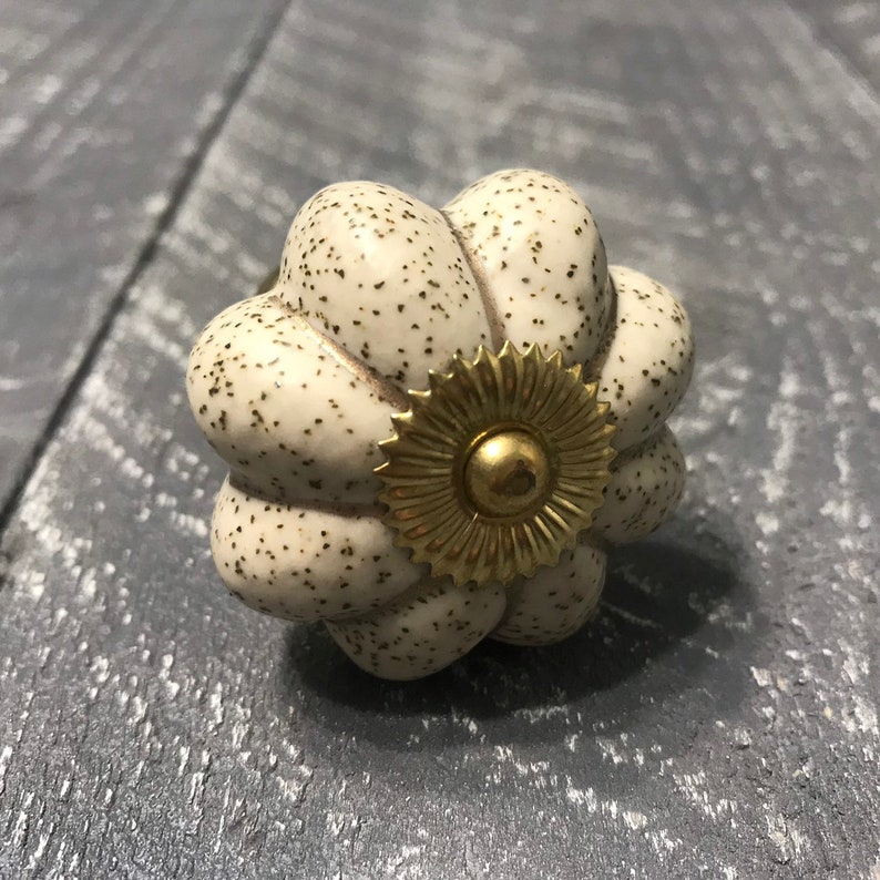 Ceramic Knobs Cabinet Furniture Replacement Pull Earth Tones with Gold Hardware Dresser Drawer Knobs, Pumpkin Shape Knobs Ceramic Knob