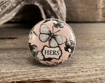 Butterfly Ceramic Knob, Pink Decor, Chrome Hardware