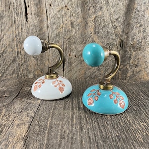 Etched Turquoise Mimosa Ceramic Coat Wall Hook, Purse Hook, Towel Rack, CWH16 CWH18 Choose Your Color
