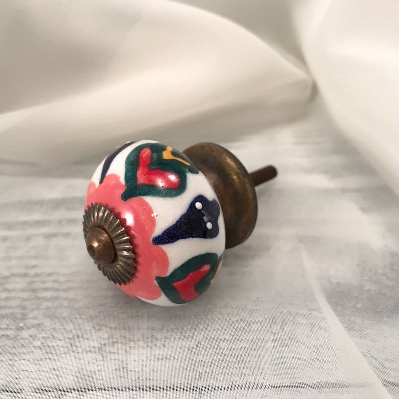 Item #558439099 Ceramic Pulls Hand Painted Round Tomato Knobs Drawer Upgrade Ceramic Knob Bronze Hardware /& Floral Design