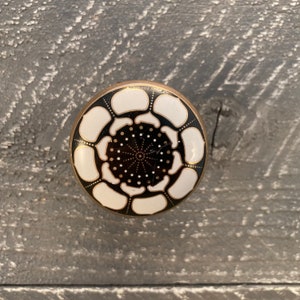 Ceramic Knob, Hand Painted Dresser Drawer Knob, Furniture Cabinet Knobs, Drawer Pull with Flower Design,Unique Ceramic Knob with Blue & Gold