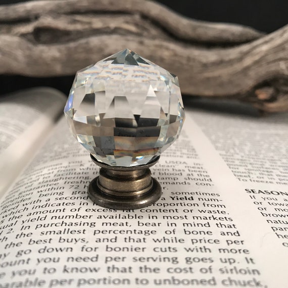 Crystal Knob Drawer Glass Faceted Knob Antique Brass Finish Etsy