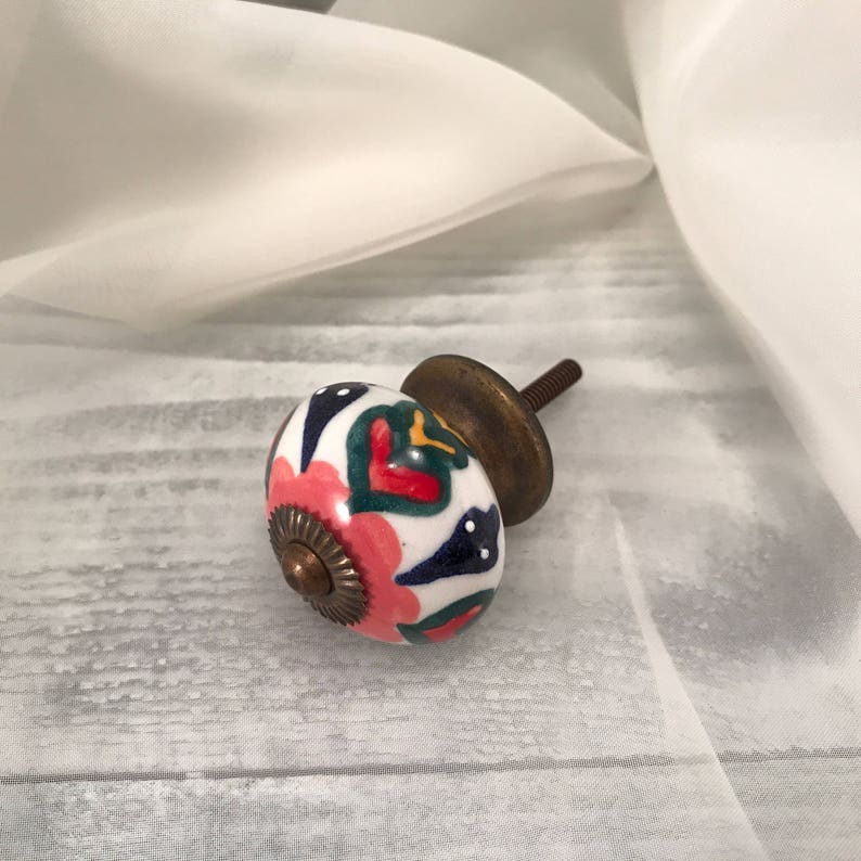 Item #558439099 Ceramic Pulls Hand Painted Round Tomato Knobs Drawer Upgrade Ceramic Knob Bronze Hardware /& Floral Design