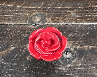 Red Ceramic Rose Knob, Large Flower Drawer Pull Home Improvement Hardware