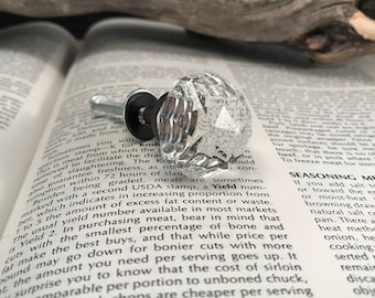 Faceted Crystal Glass Knob, Bronze Tone Furniture Pull