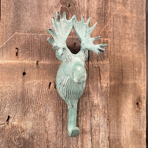 Moose Wall Hook, Wall Mount Moose Head Hook, Cast Iron Moose Coat Hanger, Rustic Country Wall Hook, Moose Antler Wall Hook, Coat Hanger