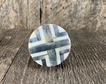 Tartan Bone Inlay Wood Dresser Cabinet Knob, Dresser Knob, Cabinet Pull brkn230