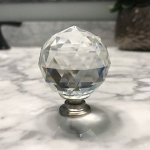 Glass Crystal Knob, Glass Faceted Knob, Chrome Neck, Old Fashioned Decorative Furniture Pull, Dresser Drawer Knob