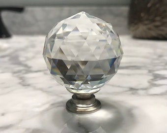 Glass Crystal Knob, Faceted Furniture Pull, Brushed Nickel Home Improvement Hardware DIY Supplies