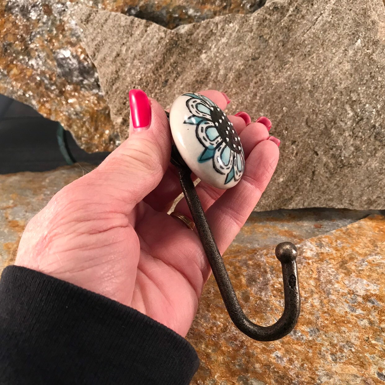 Ceramic Knob Wall Hook Wall Mount Purse Hook w/ Hand Painted Etsy