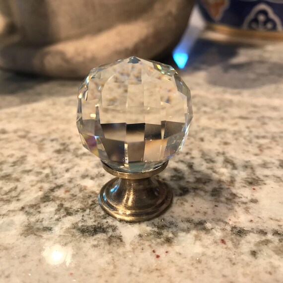 Glass Knob Crystal Faceted Knob Antique Brass Apron Old Etsy
