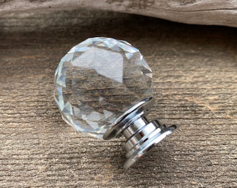 Faceted Glass Crystal Knob, Chrome Furniture Pull