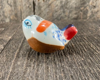 Ceramic  Bird Knob, Bird Shaped Ceramic Knob, Dresser Drawer Knob with Brass Apron, Southwest Style Cabinet Knob