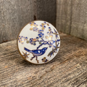 Ceramic Knob, Hand Painted Dresser Drawer Knob, Furniture Cabinet Knobs, Drawer Pull, Flower Bird Design, Unique Ceramic Knob with Gold Trim