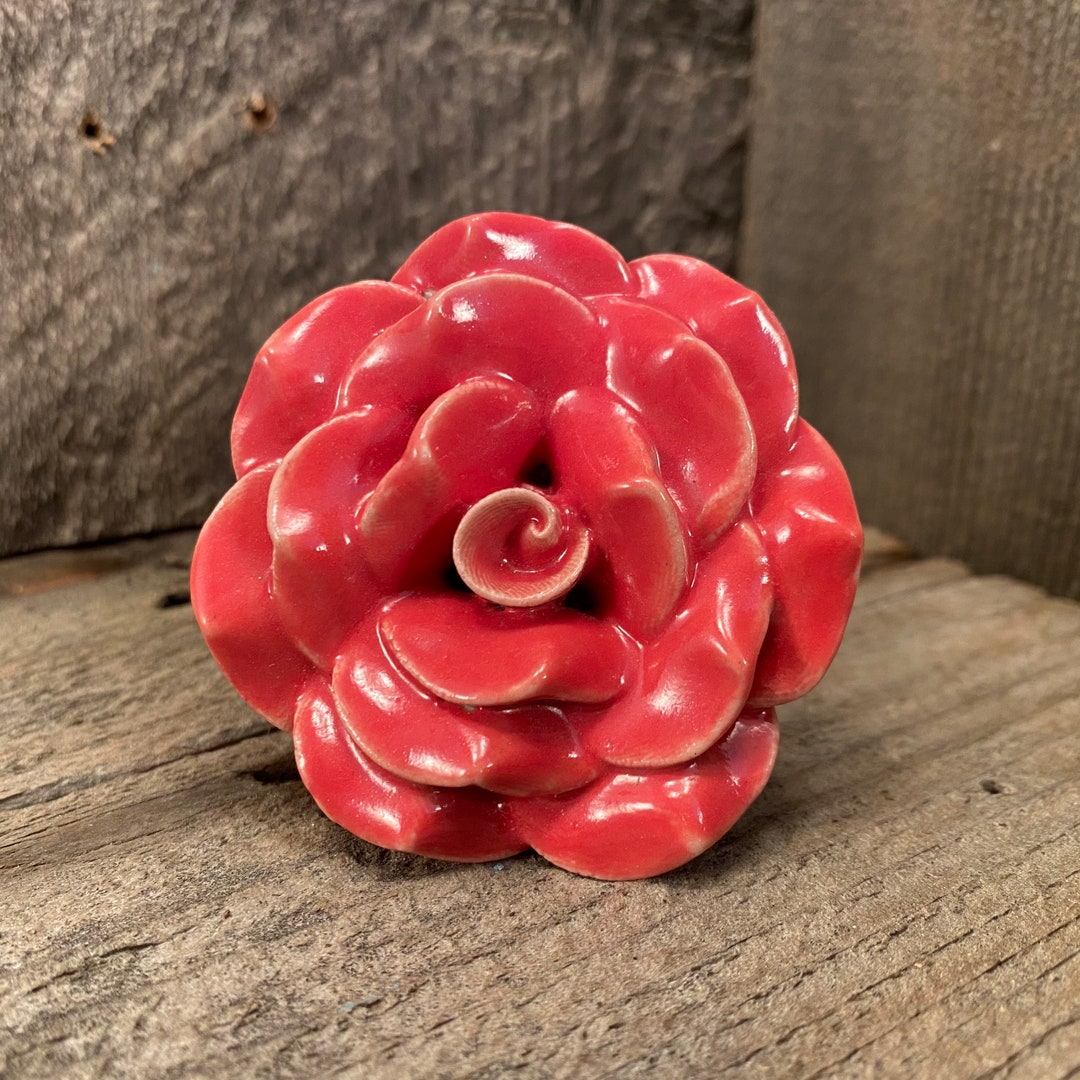 Ceramic Rose Knob, Large Rose Knob, Drawer Pull Rose Shape, Furniture