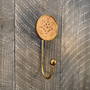 CLEARANCE Wall Hook, Wood Surrounded By Antiqued Gold Metal Wall Hook with Engraved Design, Purse Hook, Towel Hook, Decorative Hook