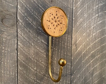 CLEARANCE Wall Hook, Wood Surrounded By Antiqued Gold Metal Wall Hook with Engraved Design, Purse Hook, Towel Hook, Decorative Hook