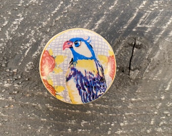 Parrot Bird Ceramic Knob, Chrome Apron Drawer Pull Home Improvement Hardware