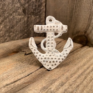 Cast Iron Anchor Knob, White Wash Metal Nautical Dresser Drawer Pulls, Coastal Knob, Beach Knob, Anchor with Rope Knob