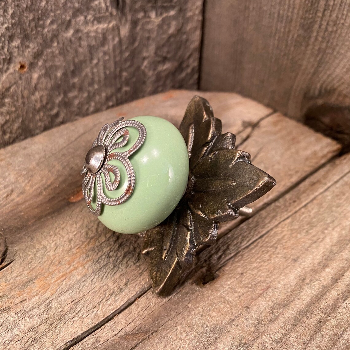 Ceramic Knob Vintage Style Green Knob With Antique Brass Etsy