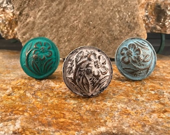 Chalk Painted Cast Iron Knob, Raised Flower Drawer Pull Home Improvement Hardware
