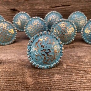 Cast Iron Knob, Drawer Pull, Metal Hand Painted French Teal Knob, Furniture Pull, Cabinet Knob, Round Dresser Metal Knob