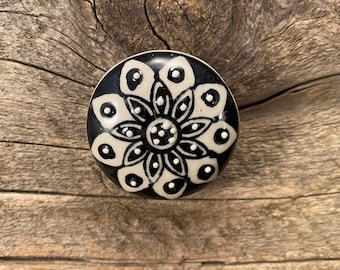 Hand Painted Ceramic Knob, Floral Dresser Drawer Pull