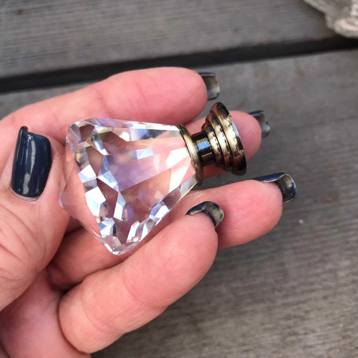 Glass Knob Crystal Faceted Knob Antique Brass Crystal Etsy