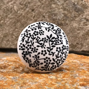 Ceramic Knob, Round Drawer Pull, Decorative Country Knob, Chrome Apron, Black & White Furniture Replacements Knobs and Pulls