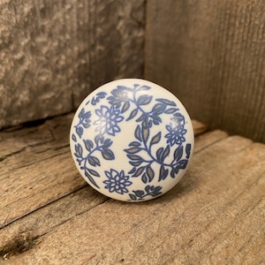 Ceramic Knob, Round Drawer Pull, Furniture Replacements Knobs and Pulls, Cobalt Blue Flower Design