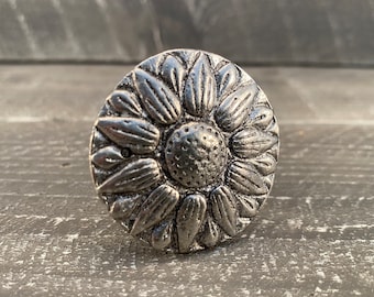 Metal Sunflower Knob, Floral Dresser Drawer Pull, Cabinet Replacement Home Improvement Hardware