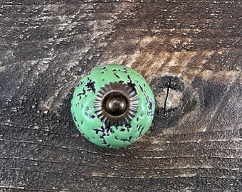 Green Glazed Ceramic Knob, Farmhouse Bronze Home Improvement Hardware DIY Supplies